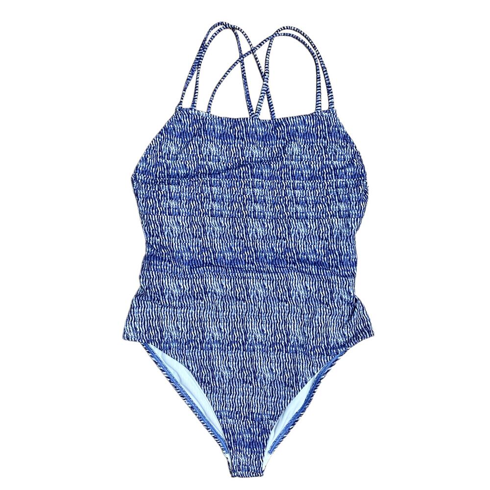 Loft Beach One Piece Swim Suit Blue White Women's Size 6